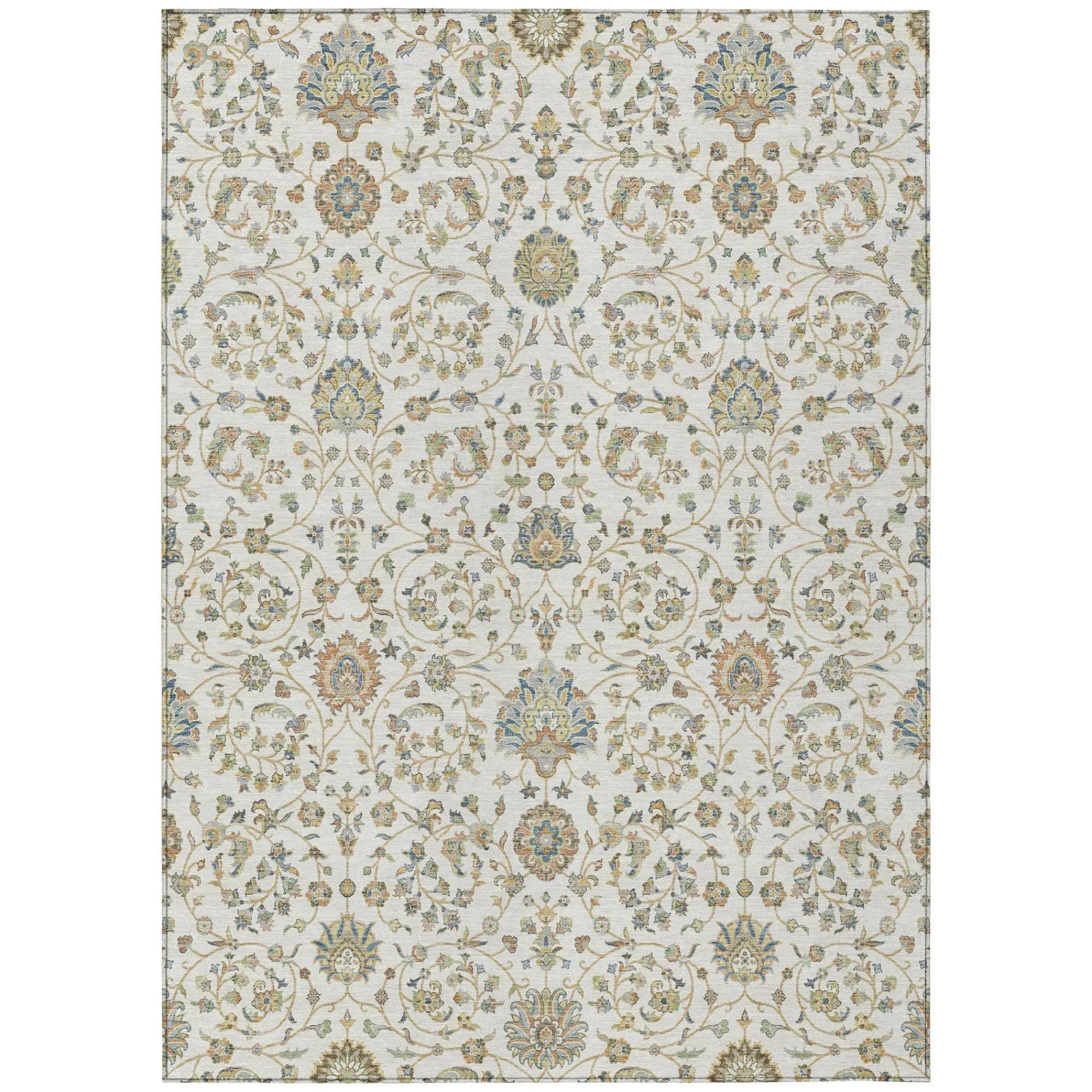 5' X 8' Ivory And Khaki Floral Washable Indoor Outdoor Area Rug Homeroots Outdoor