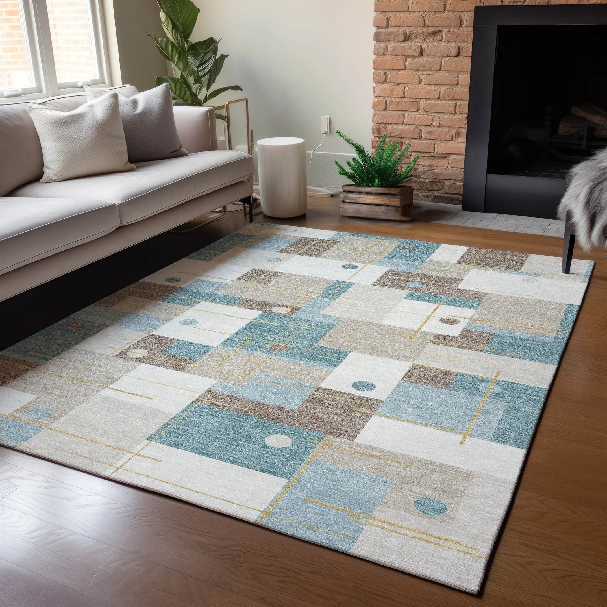 5' X 8' Ivory And Khaki Geometric Washable Indoor Outdoor Area Rug Homeroots Outdoor