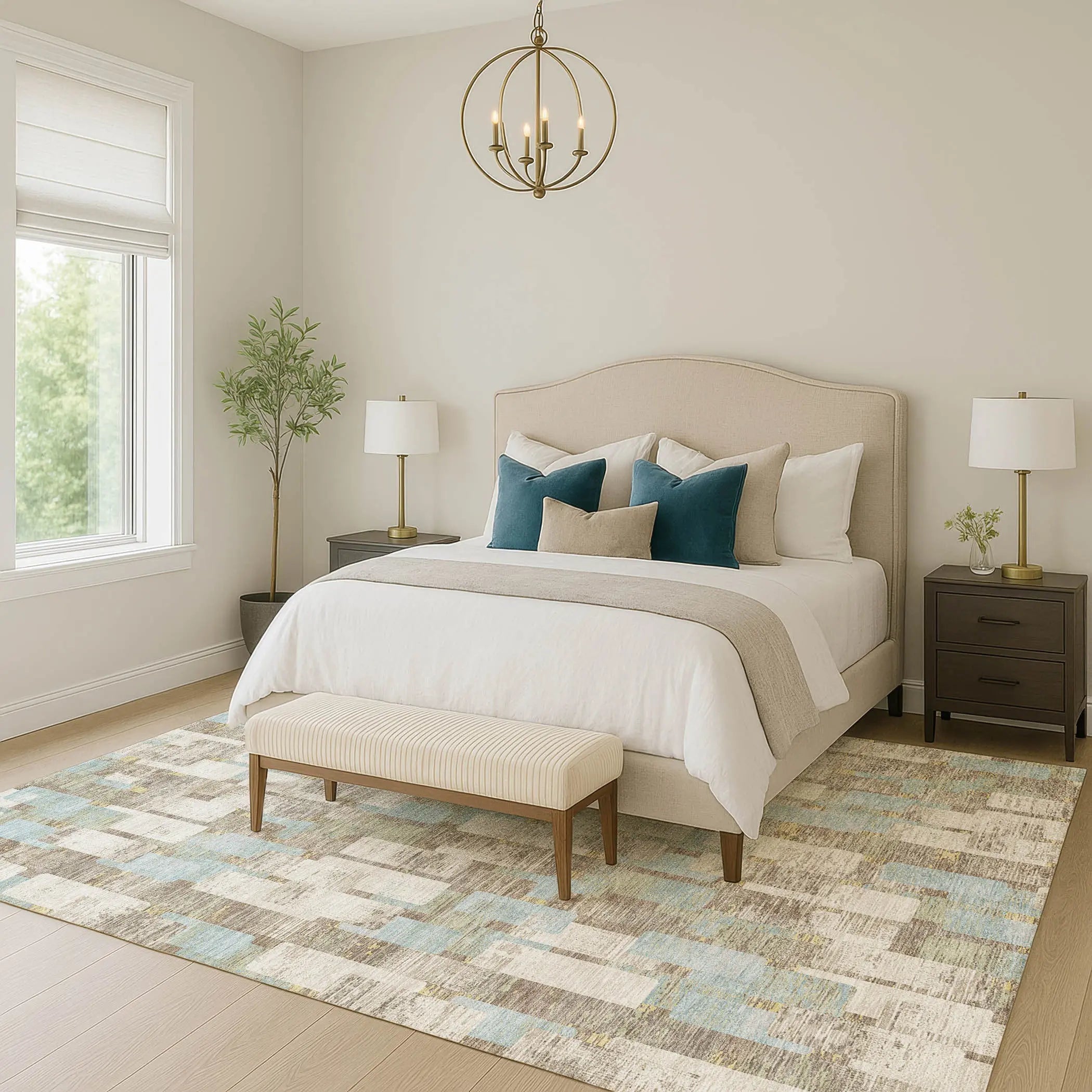5' X 8' Ivory And Khaki Geometric Washable Indoor Outdoor Area Rug Homeroots Outdoor