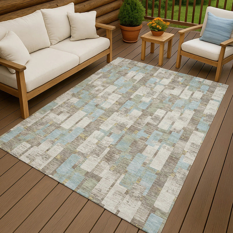 5' X 8' Ivory And Khaki Geometric Washable Indoor Outdoor Area Rug Homeroots Outdoor
