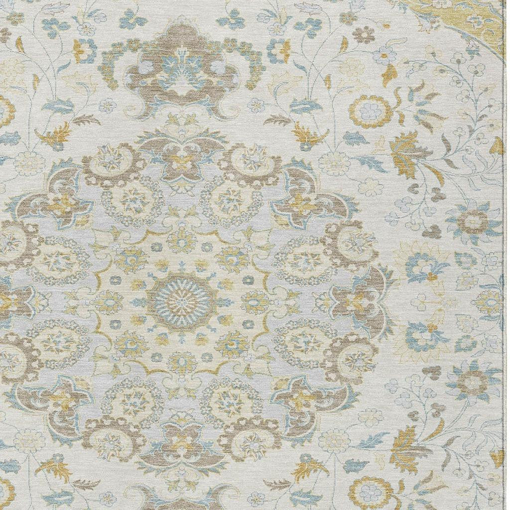 5' X 8' Ivory And Linen Damask Washable Indoor Outdoor Area Rug Homeroots Outdoor