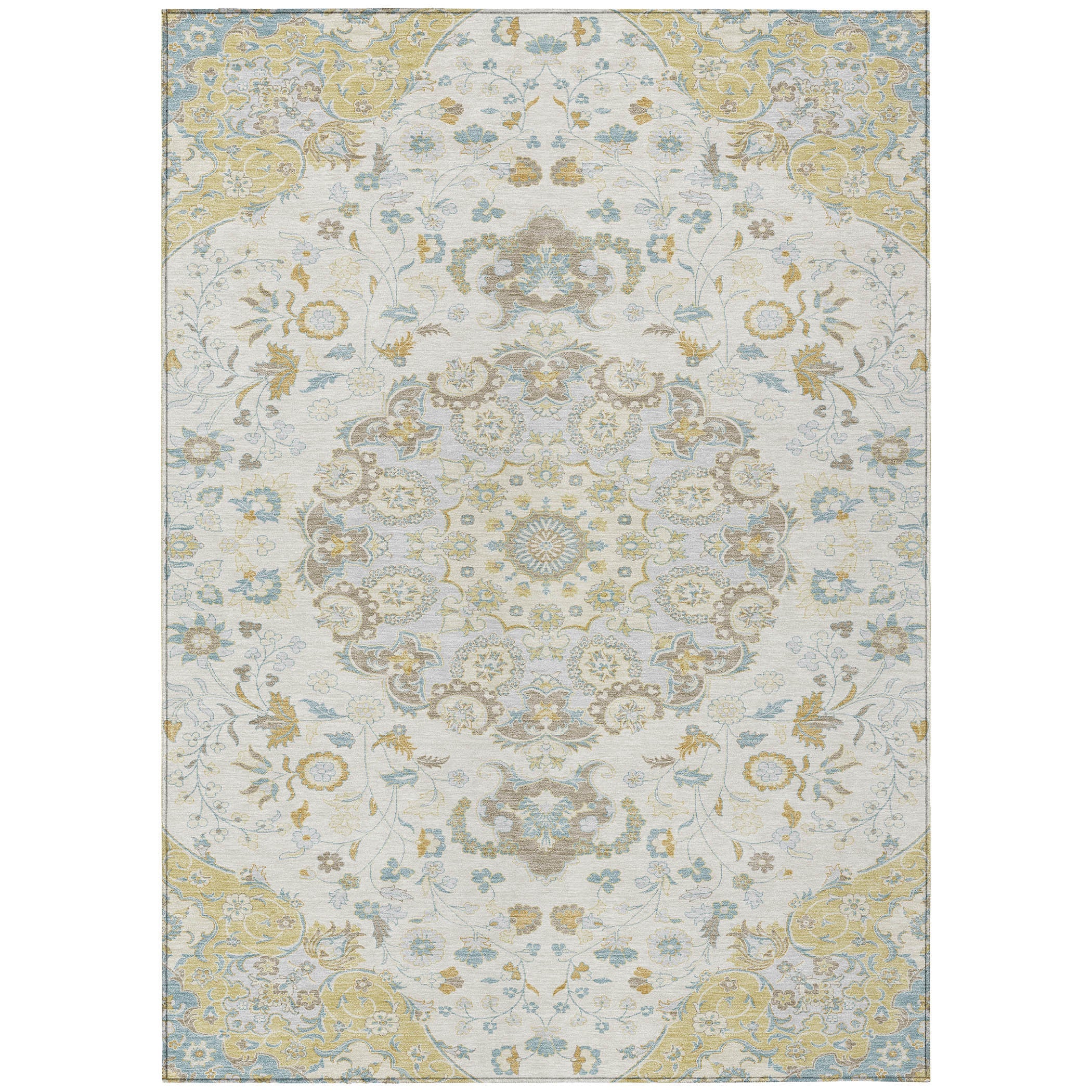 5' X 8' Ivory And Linen Damask Washable Indoor Outdoor Area Rug Homeroots Outdoor