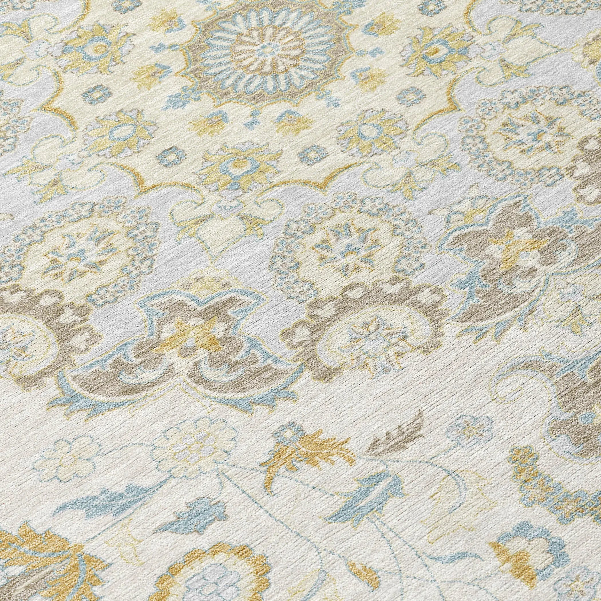 5' X 8' Ivory And Linen Damask Washable Indoor Outdoor Area Rug Homeroots Outdoor