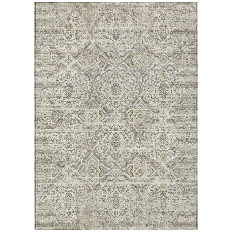 5' X 8' Ivory And Linen Floral Washable Indoor Outdoor Area Rug Homeroots Outdoor