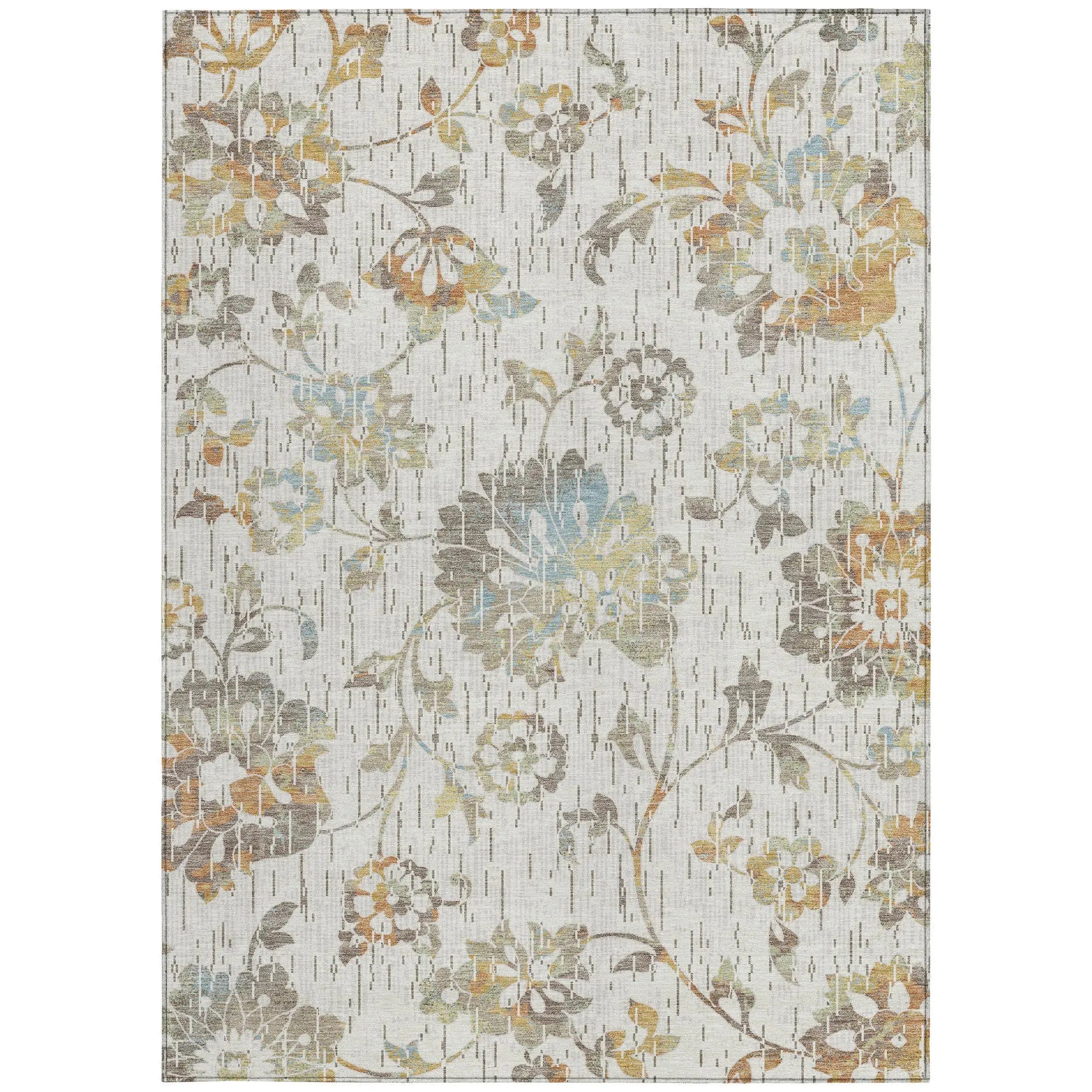 5' X 8' Ivory And Linen Floral Washable Indoor Outdoor Area Rug Homeroots Outdoor