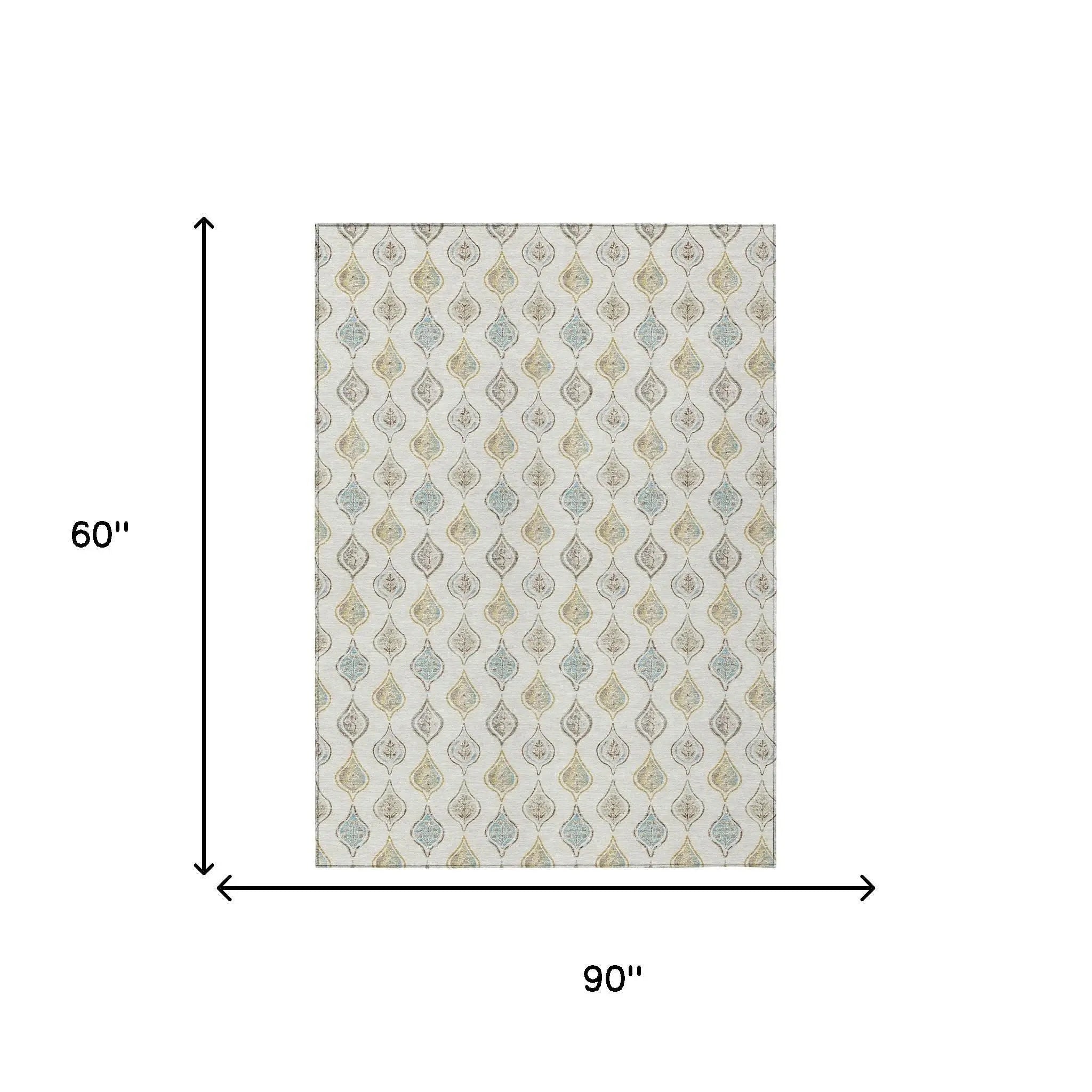5' X 8' Ivory And Linen Floral Washable Indoor Outdoor Area Rug Homeroots Outdoor