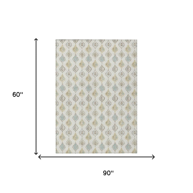 5' X 8' Ivory And Linen Floral Washable Indoor Outdoor Area Rug Homeroots Outdoor