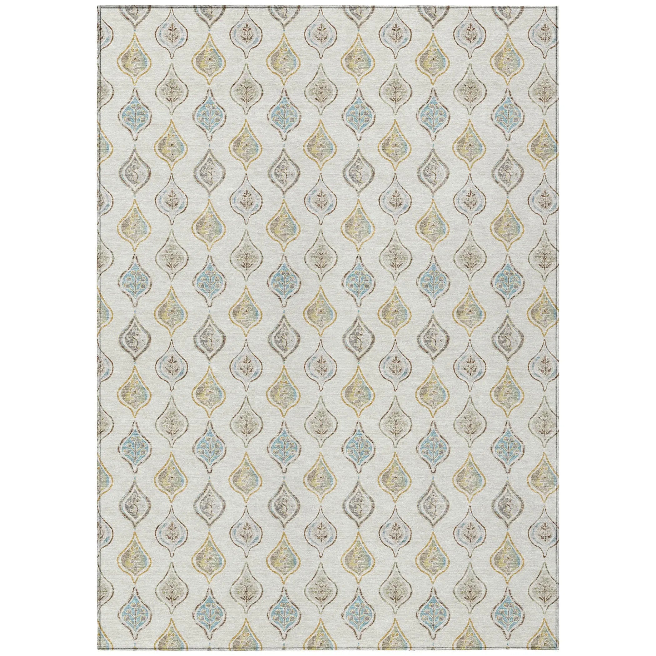 5' X 8' Ivory And Linen Floral Washable Indoor Outdoor Area Rug Homeroots Outdoor