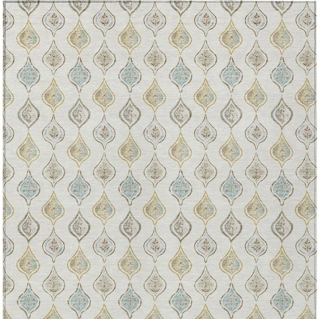 5' X 8' Ivory And Linen Floral Washable Indoor Outdoor Area Rug Homeroots Outdoor