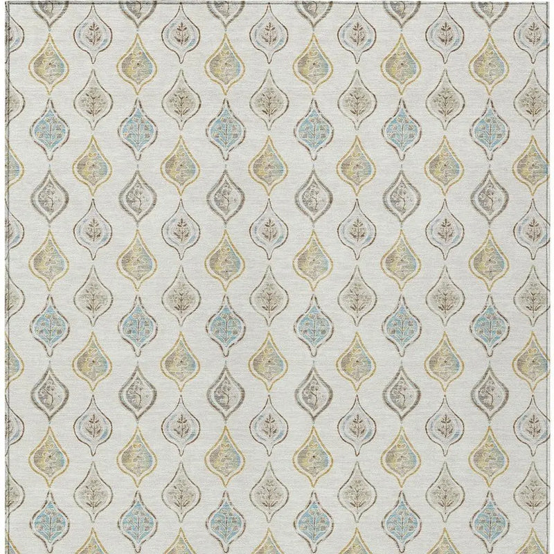 5' X 8' Ivory And Linen Floral Washable Indoor Outdoor Area Rug Homeroots Outdoor