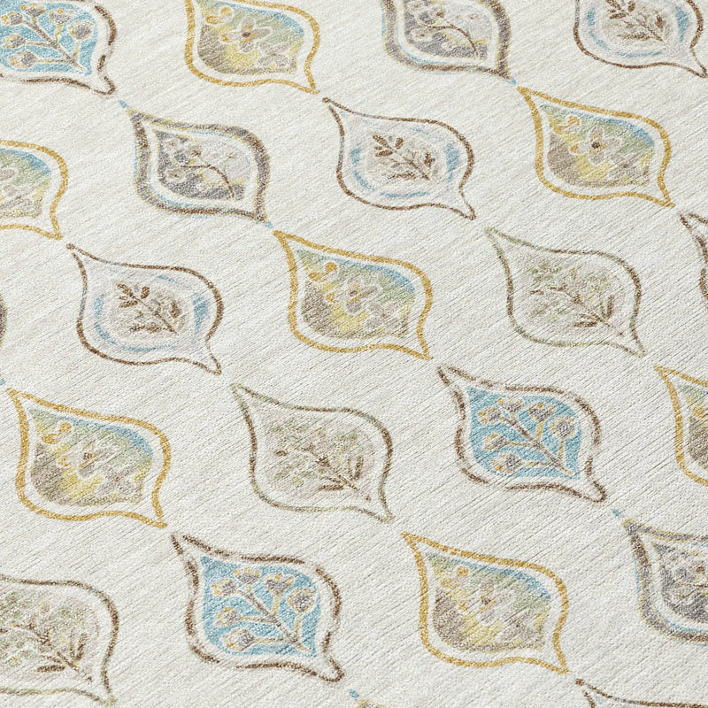 5' X 8' Ivory And Linen Floral Washable Indoor Outdoor Area Rug Homeroots Outdoor