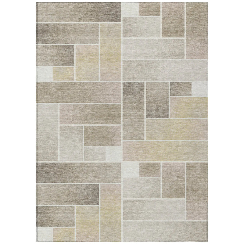 5' X 8' Ivory And Linen Geometric Washable Indoor Outdoor Area Rug Homeroots Outdoor