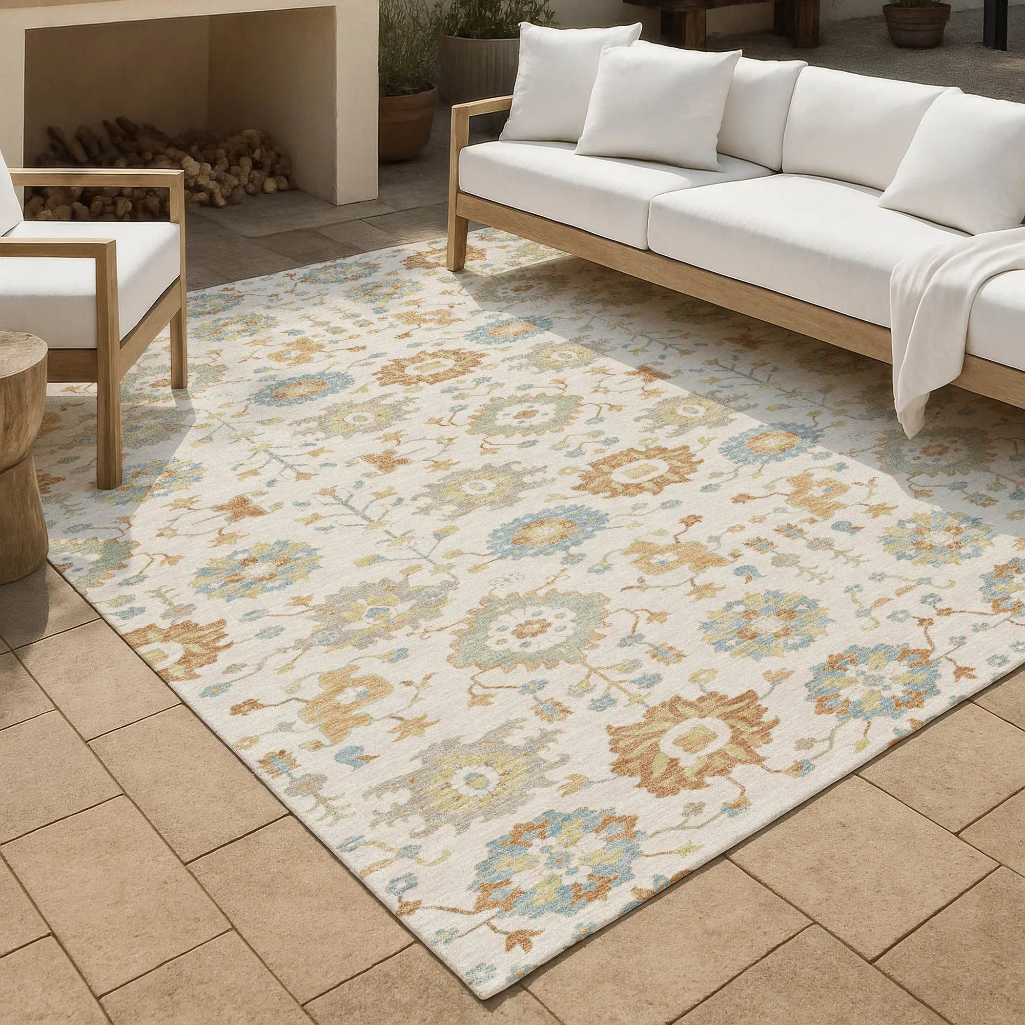 5' X 8' Ivory And Linen Geometric Washable Indoor Outdoor Area Rug Homeroots Outdoor