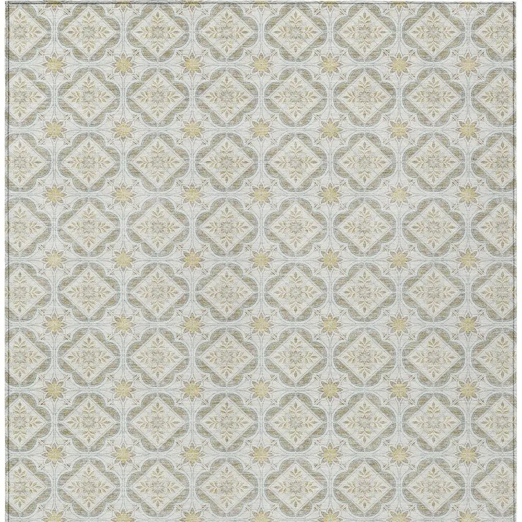 5' X 8' Ivory And Linen Geometric Washable Indoor Outdoor Area Rug Homeroots Outdoor