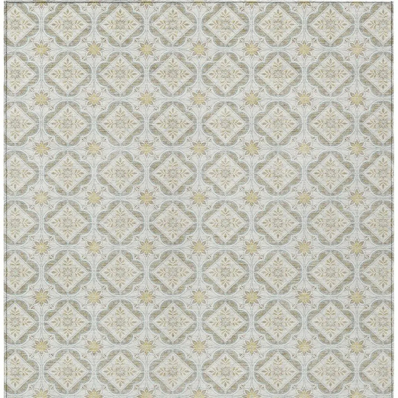 5' X 8' Ivory And Linen Geometric Washable Indoor Outdoor Area Rug Homeroots Outdoor