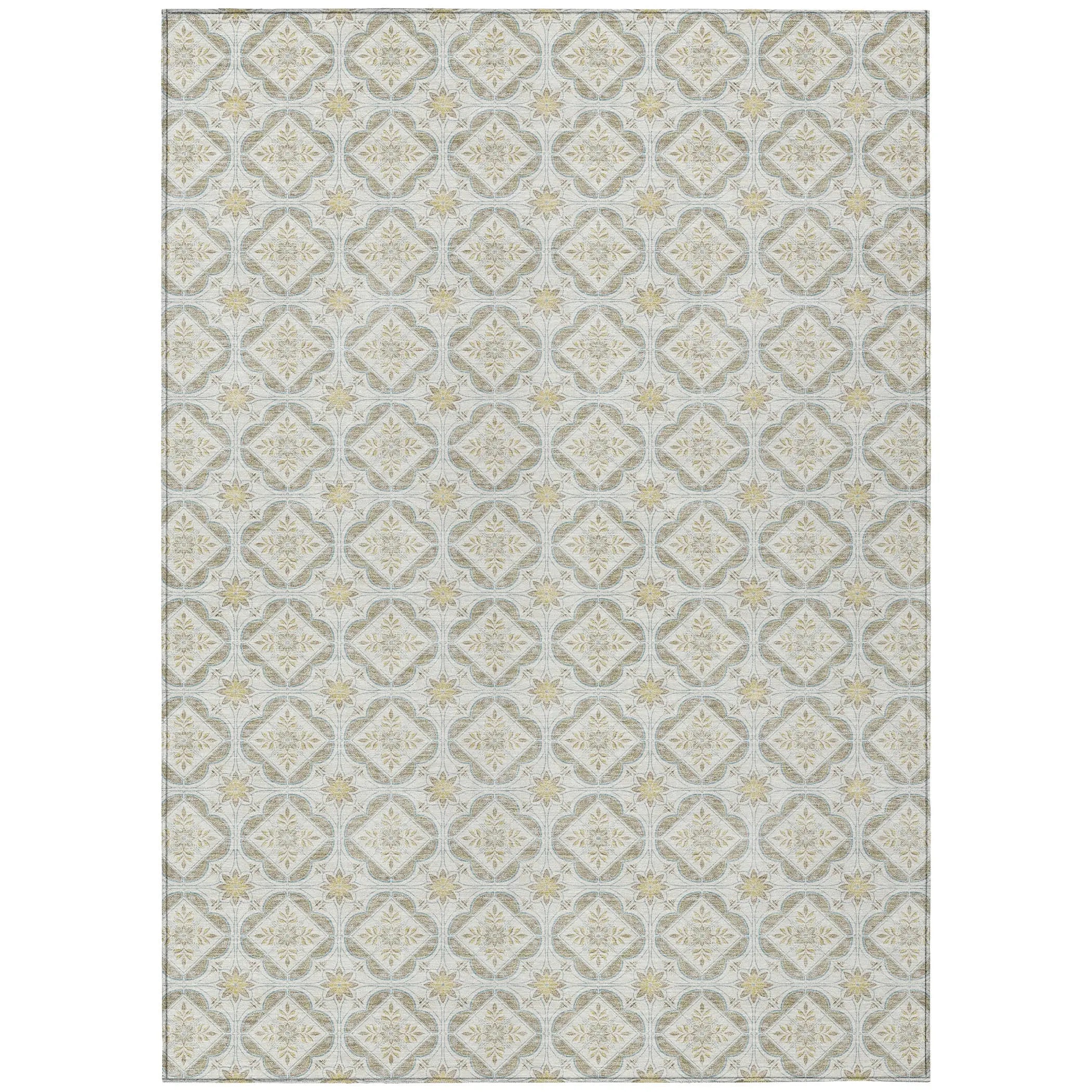 5' X 8' Ivory And Linen Geometric Washable Indoor Outdoor Area Rug Homeroots Outdoor