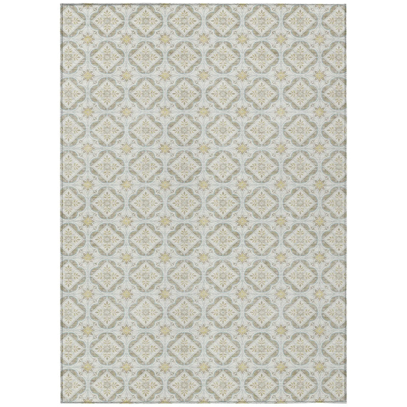 5' X 8' Ivory And Linen Geometric Washable Indoor Outdoor Area Rug Homeroots Outdoor