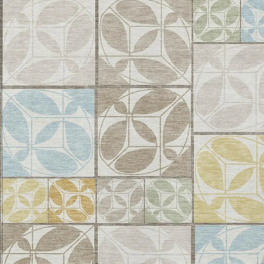 5' X 8' Ivory And Linen Geometric Washable Indoor Outdoor Area Rug Homeroots Outdoor