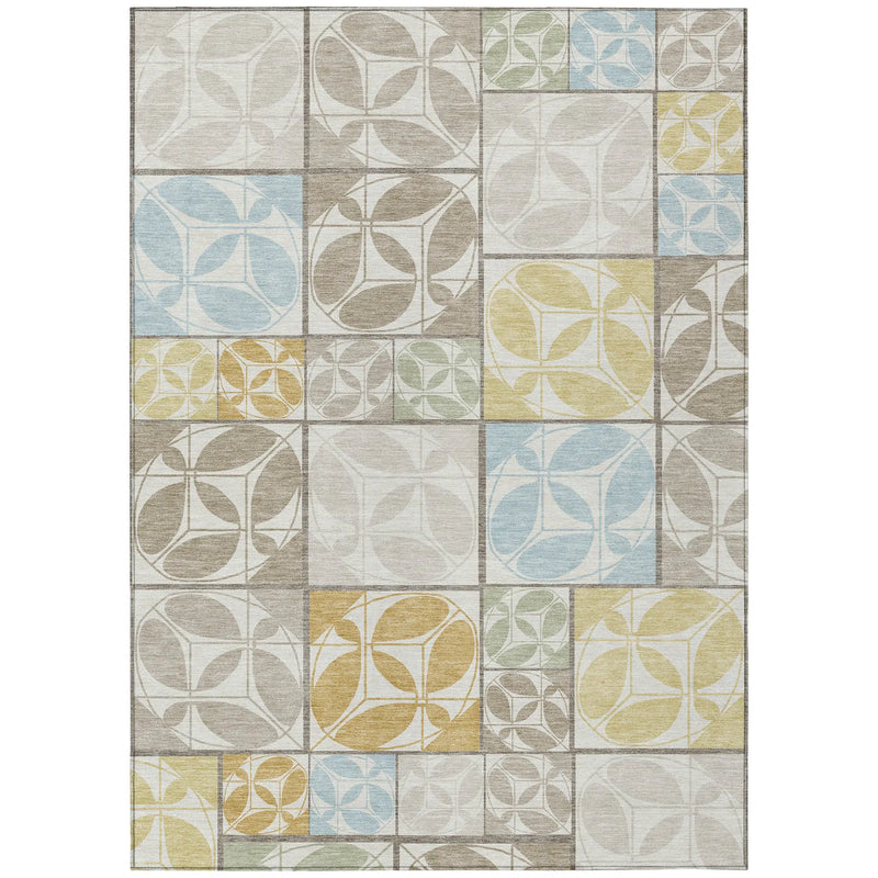 5' X 8' Ivory And Linen Geometric Washable Indoor Outdoor Area Rug Homeroots Outdoor