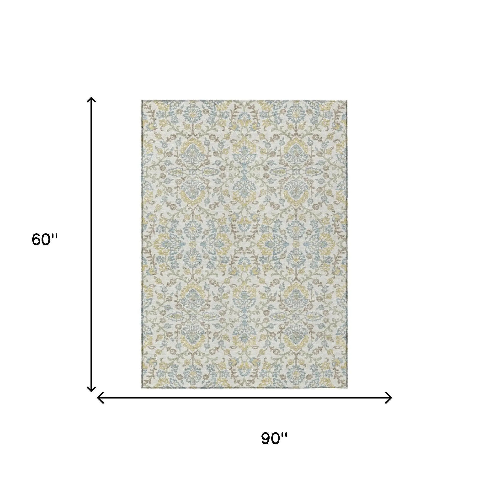 5' X 8' Ivory And Linen Geometric Washable Indoor Outdoor Area Rug Homeroots Outdoor