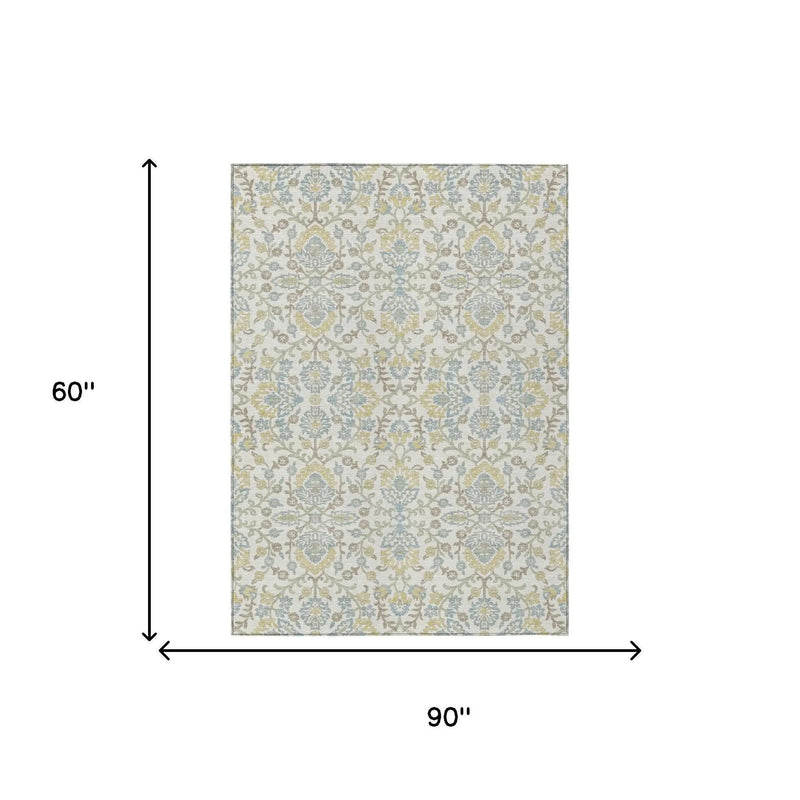 5' X 8' Ivory And Linen Geometric Washable Indoor Outdoor Area Rug Homeroots Outdoor