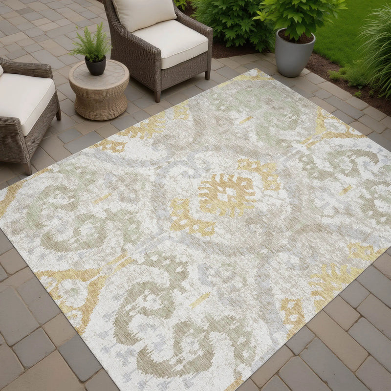 5' X 8' Ivory And Linen Ikat Washable Indoor Outdoor Area Rug Homeroots Outdoor