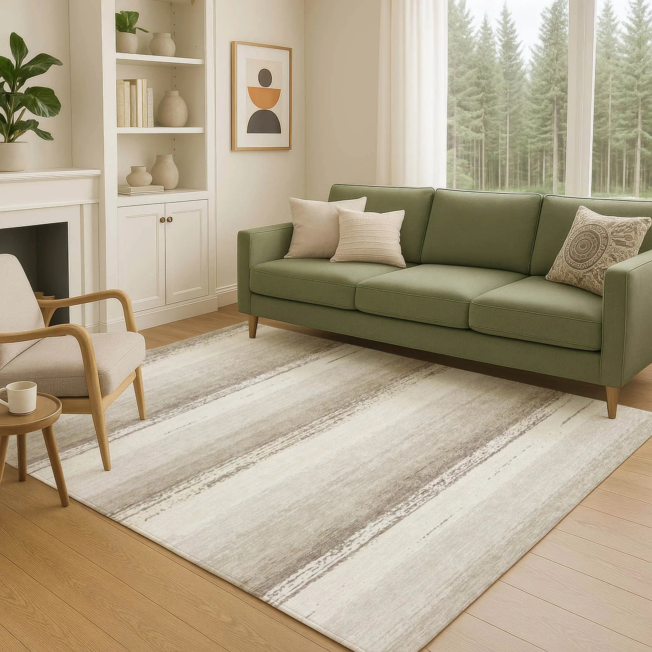 5' X 8' Ivory And Linen Striped Washable Indoor Outdoor Area Rug Homeroots Outdoor