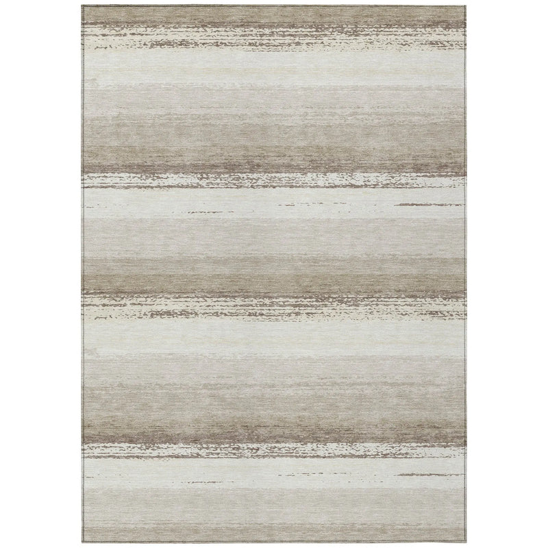 5' X 8' Ivory And Linen Striped Washable Indoor Outdoor Area Rug Homeroots Outdoor