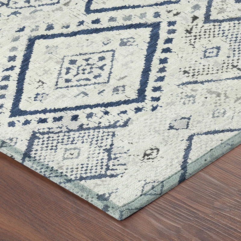 5' X 8' Ivory And Navy Blue Geometric Washable Indoor Outdoor Area Rug Homeroots Outdoor