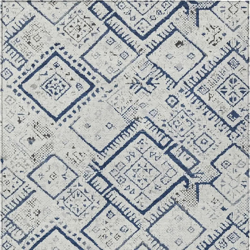 5' X 8' Ivory And Navy Blue Geometric Washable Indoor Outdoor Area Rug Homeroots Outdoor