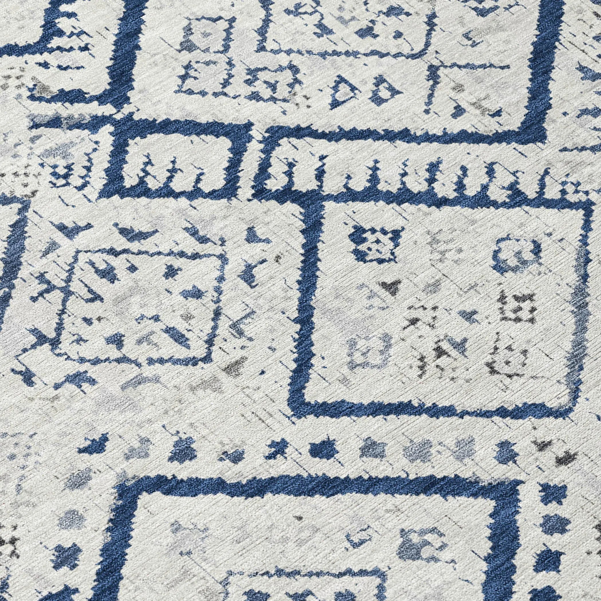5' X 8' Ivory And Navy Blue Geometric Washable Indoor Outdoor Area Rug Homeroots Outdoor