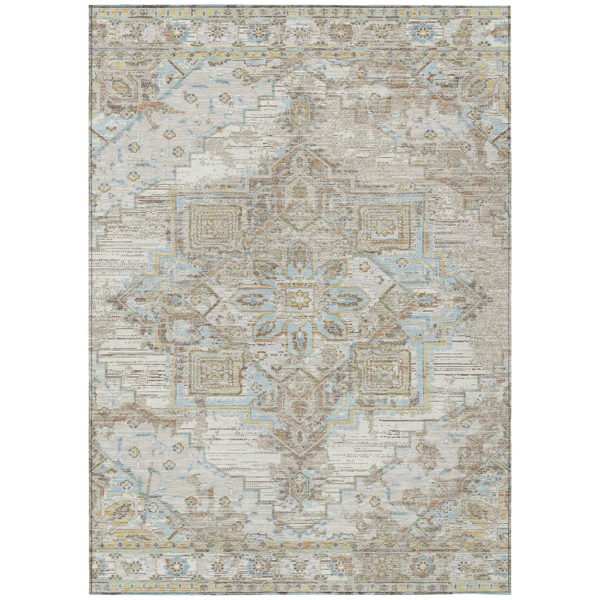 5' X 8' Ivory And Orange Oriental Washable Indoor Outdoor Area Rug Homeroots Outdoor
