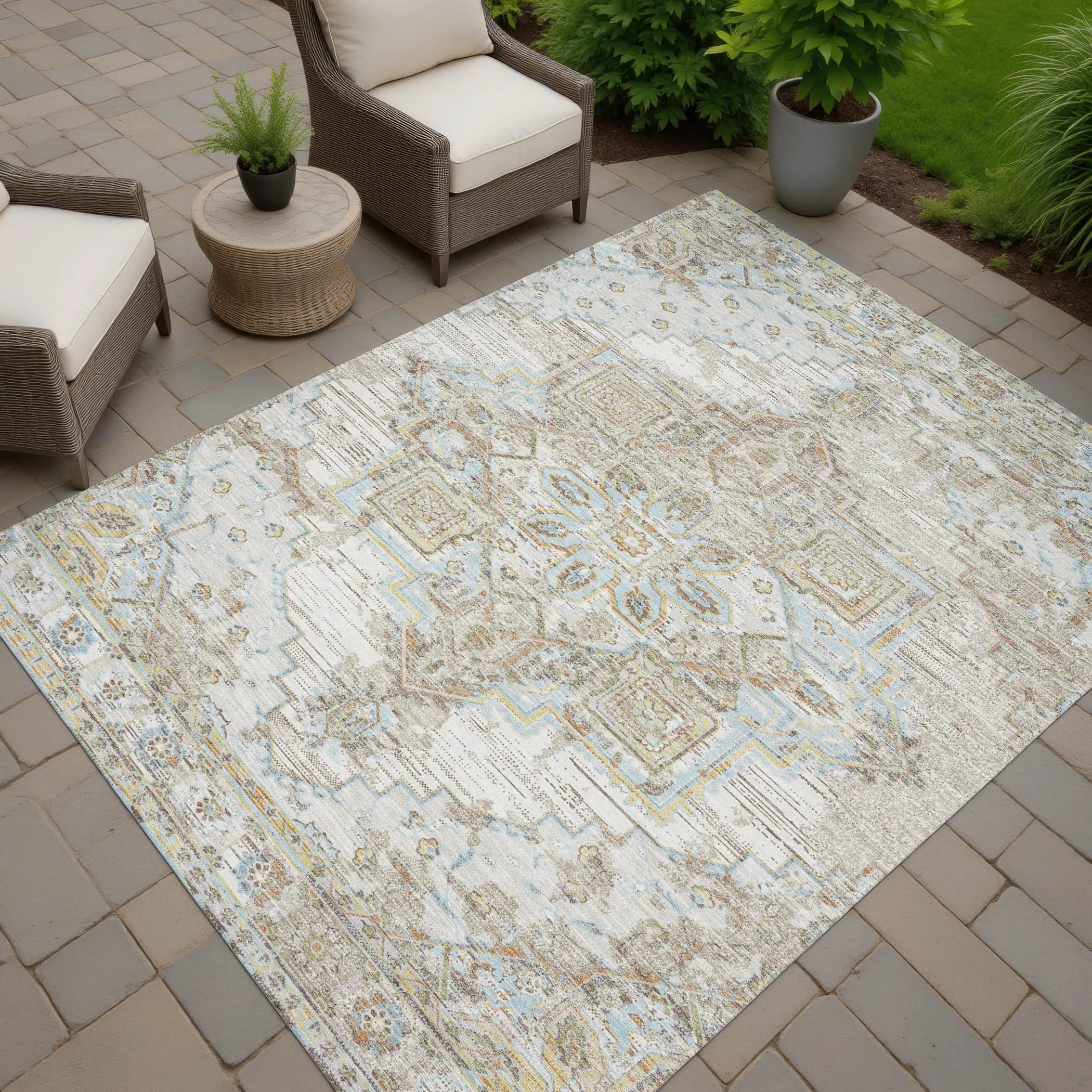 5' X 8' Ivory And Orange Oriental Washable Indoor Outdoor Area Rug Homeroots Outdoor