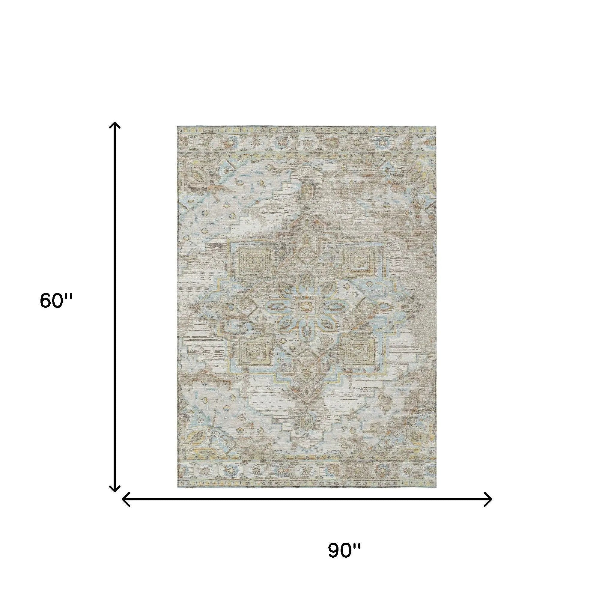 5' X 8' Ivory And Orange Oriental Washable Indoor Outdoor Area Rug Homeroots Outdoor