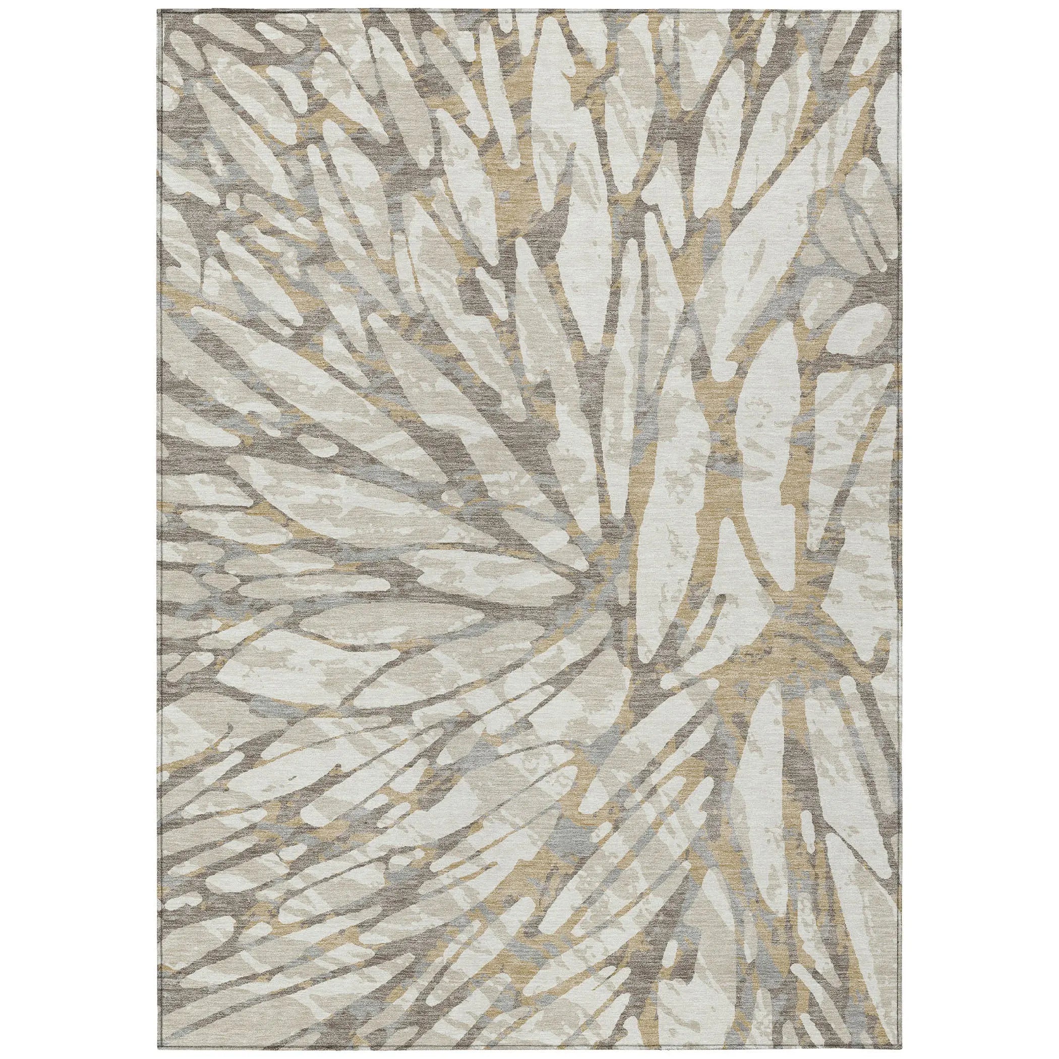 5' X 8' Ivory And Pewter Abstract Washable Indoor Outdoor Area Rug Homeroots Outdoor