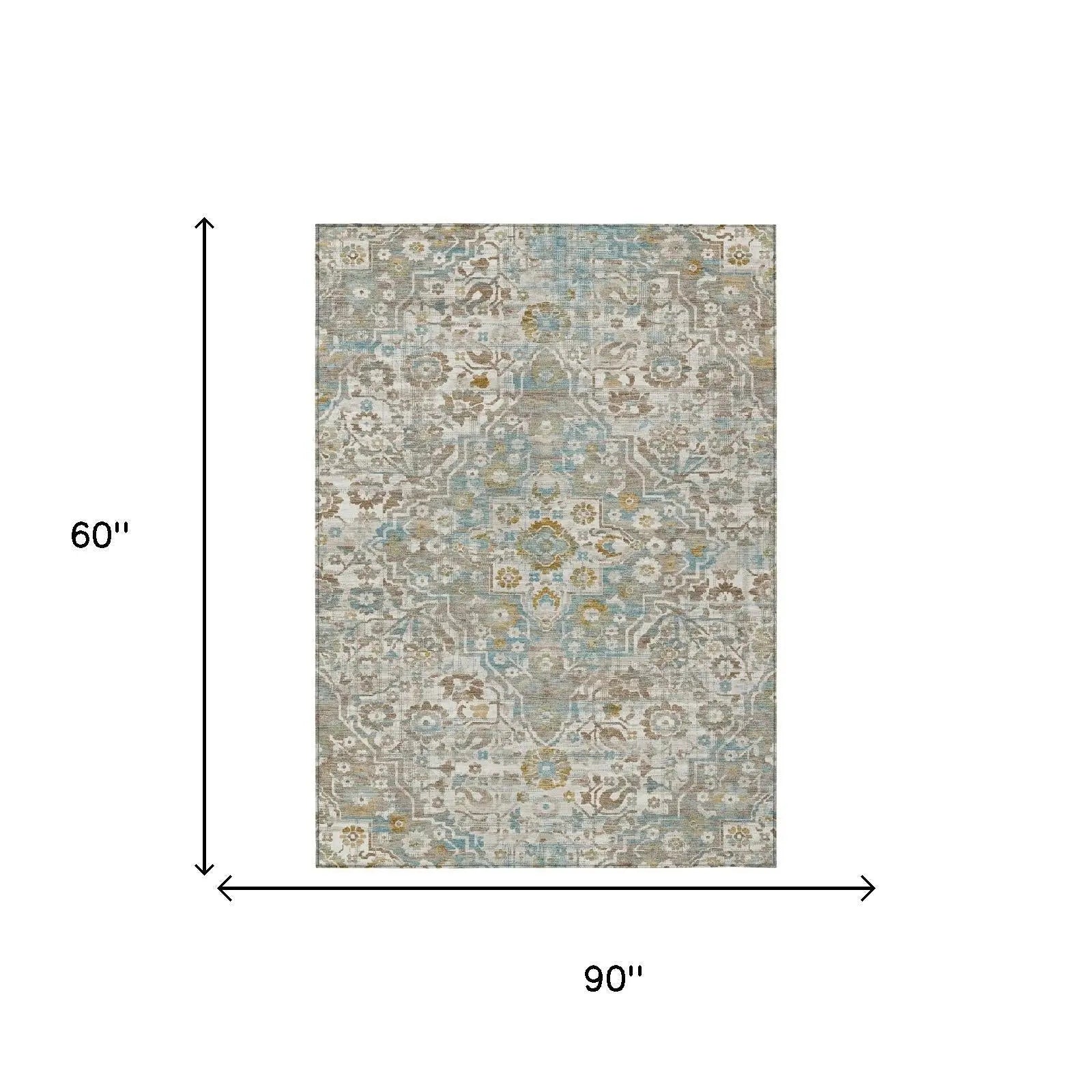 5' X 8' Ivory And Pewter Floral Medallion Washable Indoor Outdoor Area Rug Homeroots Outdoor