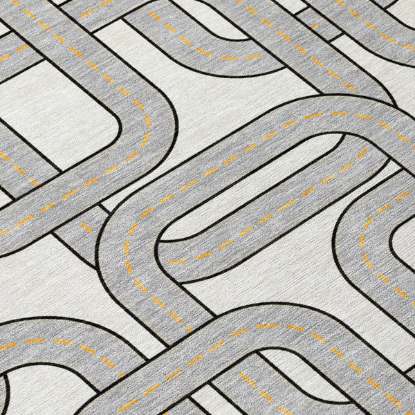5' X 8' Ivory And Pewter Geometric Washable Indoor Outdoor Area Rug Homeroots Outdoor