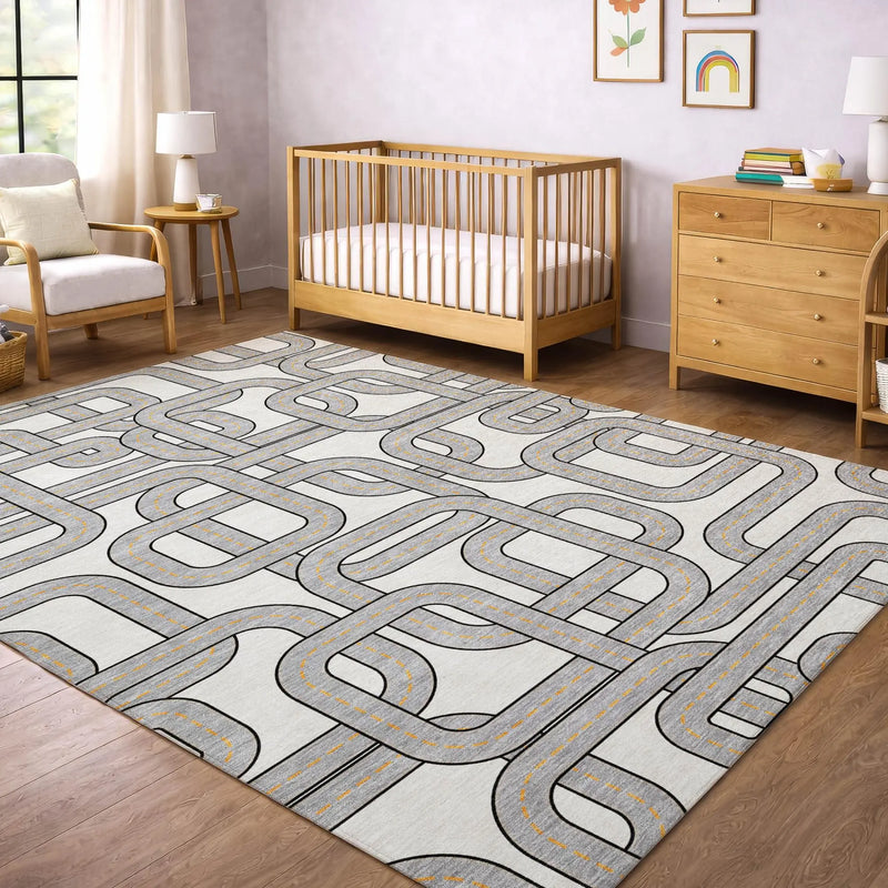 5' X 8' Ivory And Pewter Geometric Washable Indoor Outdoor Area Rug Homeroots Outdoor