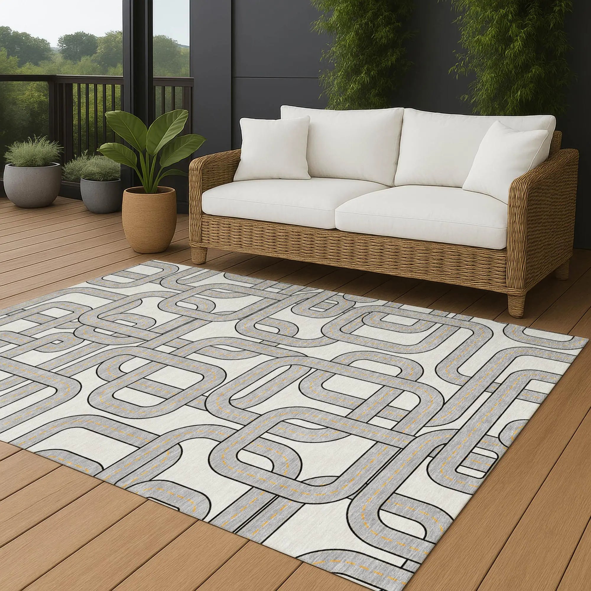 5' X 8' Ivory And Pewter Geometric Washable Indoor Outdoor Area Rug Homeroots Outdoor