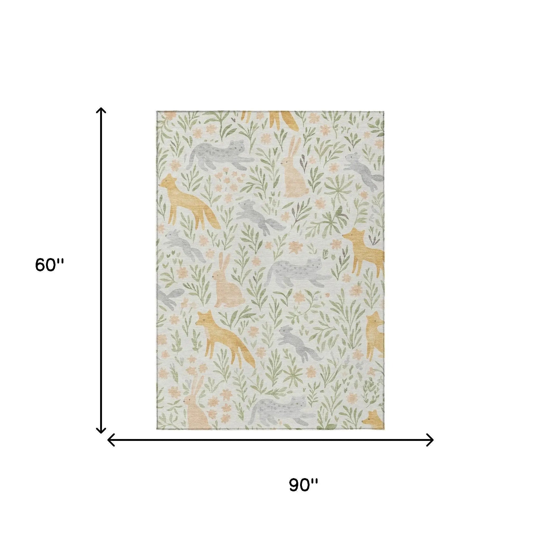 5' X 8' Ivory And Pink Botanical Leaves Washable Indoor Outdoor Area Rug Homeroots Outdoor