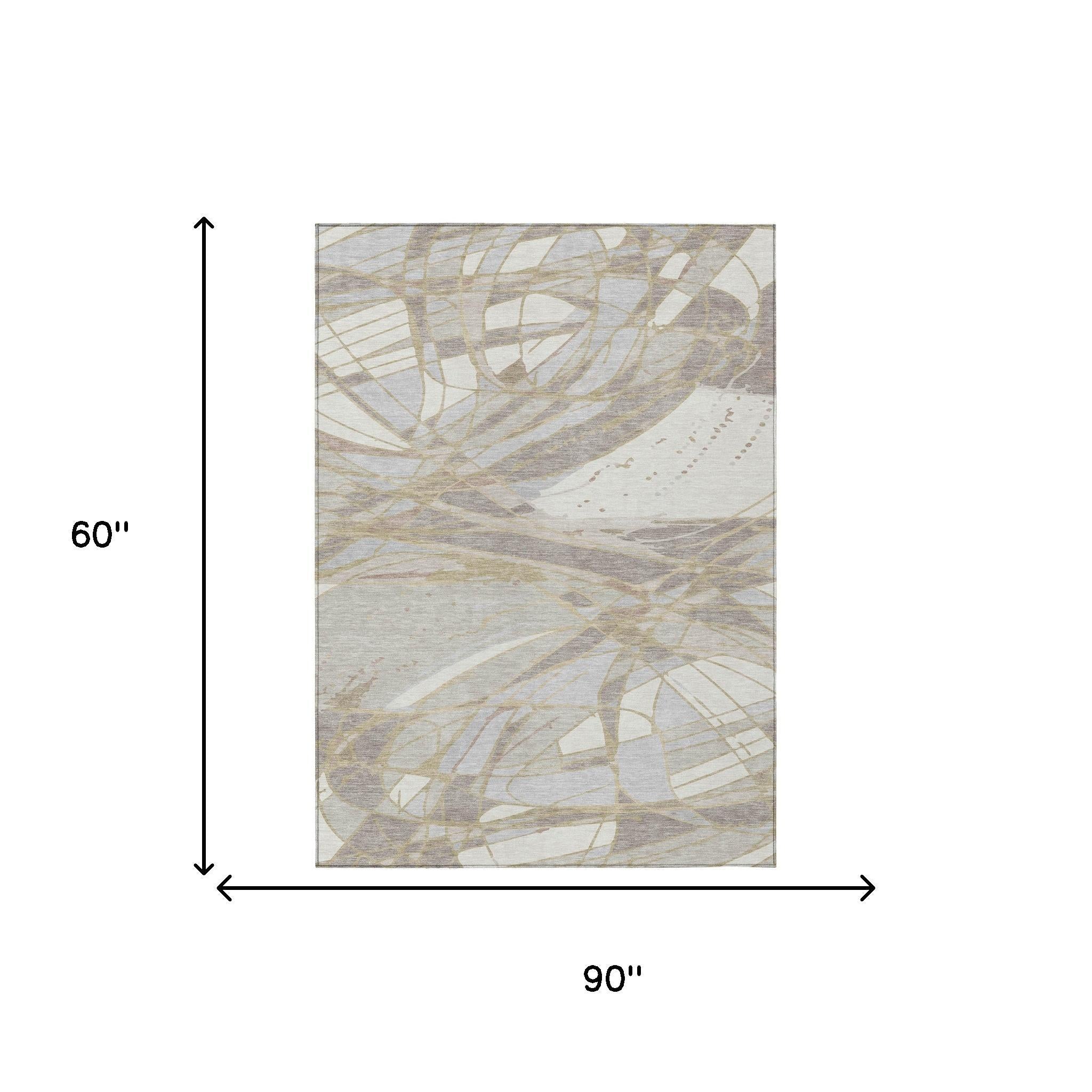 5' X 8' Ivory And Silver Abstract Washable Indoor Outdoor Area Rug Homeroots Outdoor