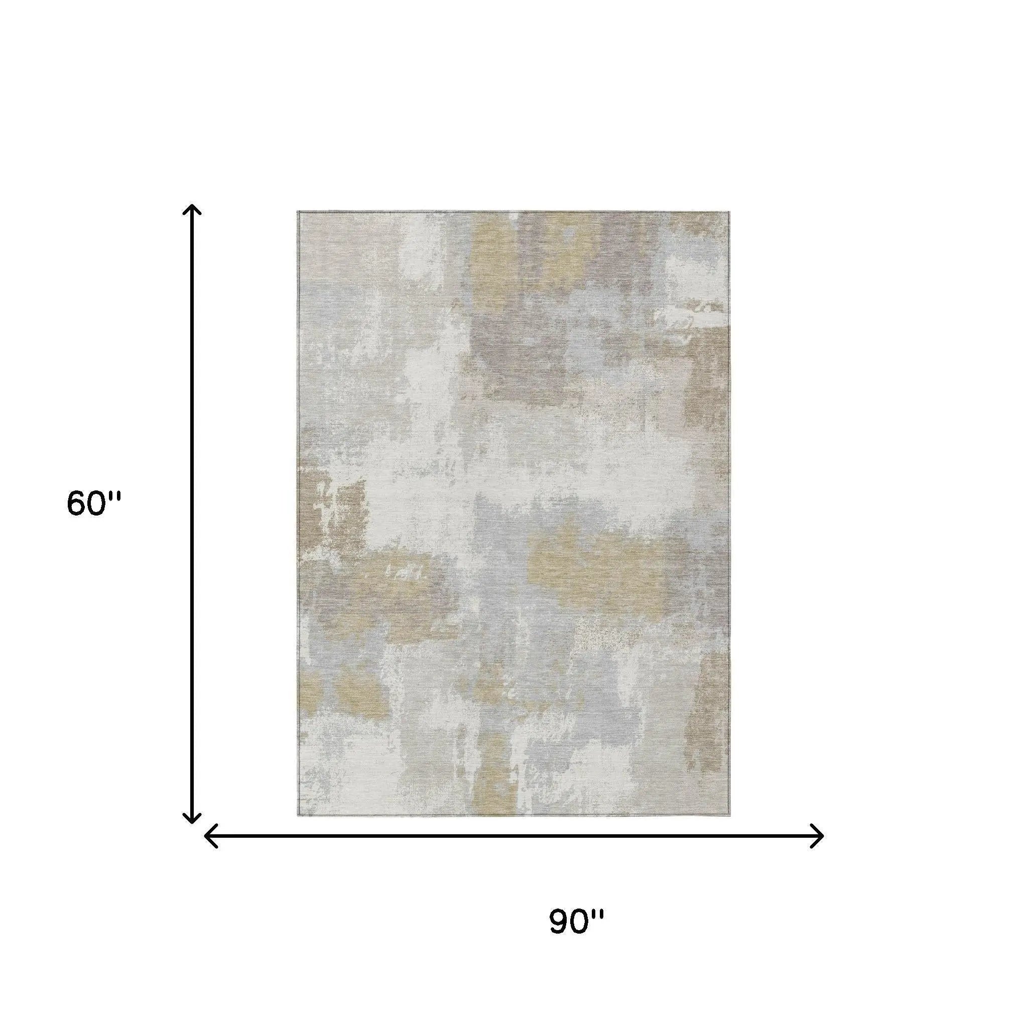 5' X 8' Ivory And Silver Abstract Washable Indoor Outdoor Area Rug Homeroots Outdoor