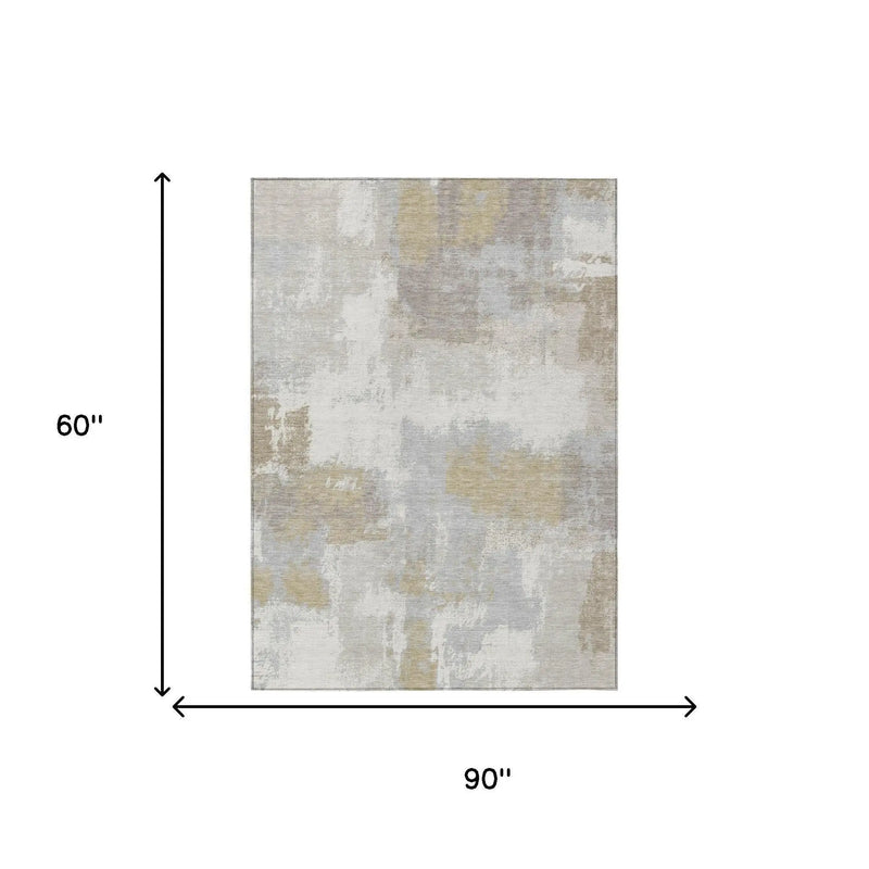 5' X 8' Ivory And Silver Abstract Washable Indoor Outdoor Area Rug Homeroots Outdoor
