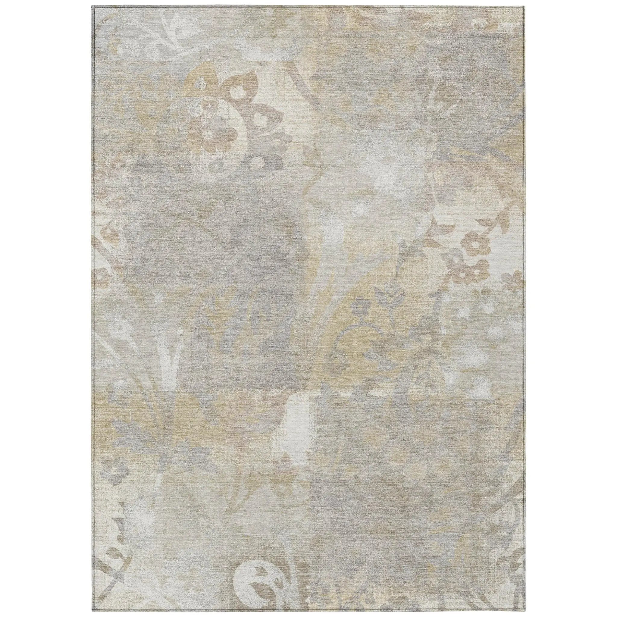 5' X 8' Ivory And Silver Botanical Leaves Washable Indoor Outdoor Area Rug Homeroots Outdoor