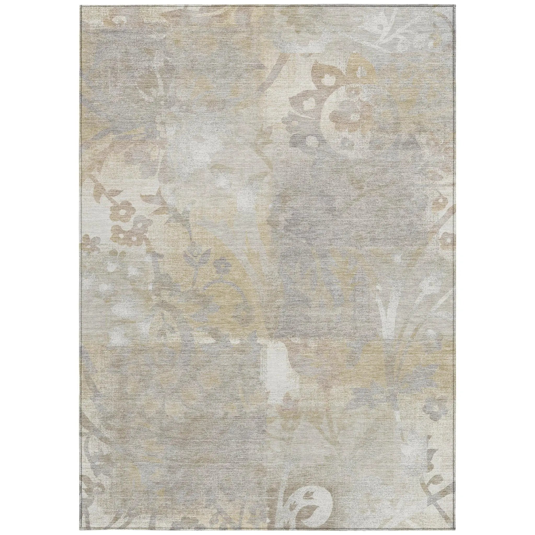 5' X 8' Ivory And Silver Botanical Leaves Washable Indoor Outdoor Area Rug Homeroots Outdoor