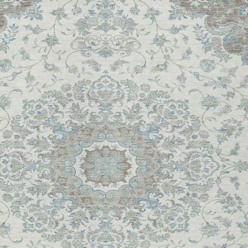 5' X 8' Ivory And Silver Floral Medallion Washable Indoor Outdoor Area Rug Homeroots Outdoor