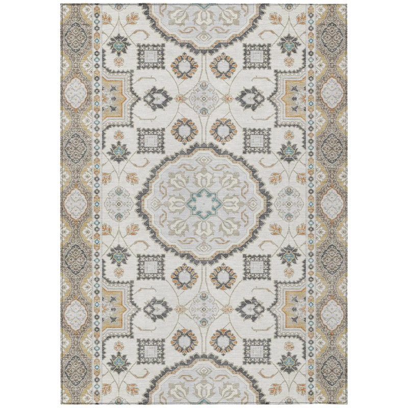 5' X 8' Ivory And Silver Floral Medallion Washable Indoor Outdoor Area Rug Homeroots Outdoor
