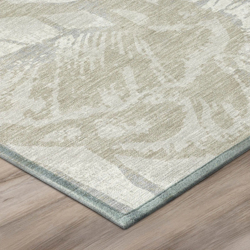 5' X 8' Ivory And Silver Floral Washable Indoor Outdoor Area Rug Homeroots Outdoor