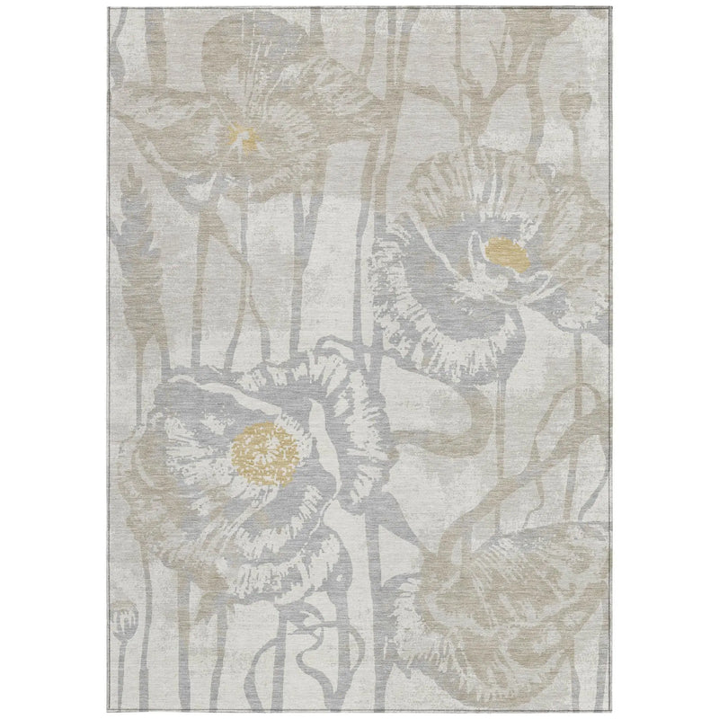 5' X 8' Ivory And Silver Floral Washable Indoor Outdoor Area Rug Homeroots Outdoor