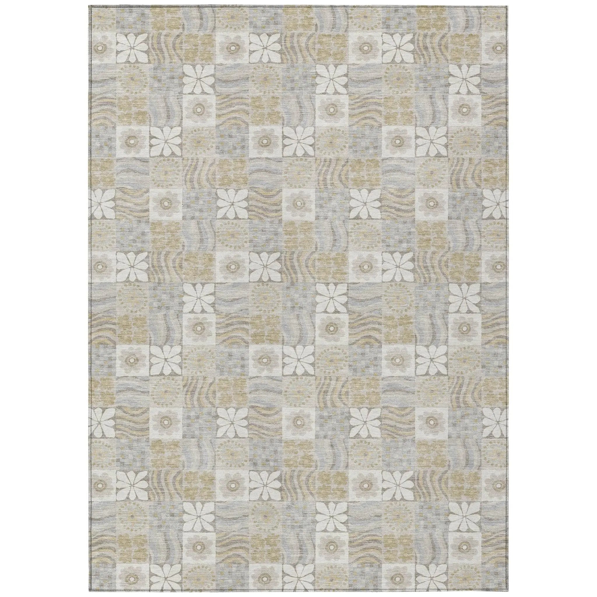 5' X 8' Ivory And Silver Floral Washable Indoor Outdoor Area Rug Homeroots Outdoor
